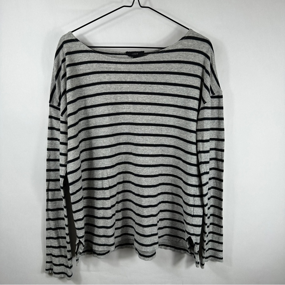 J. Crew Boatneck Black and Gray Striped  Sweater | Size Small